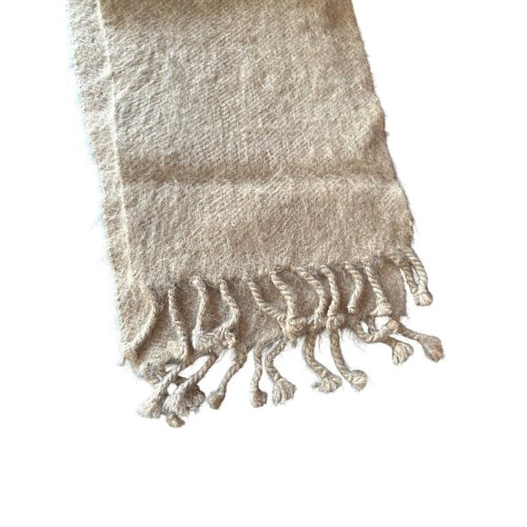 Luxurious Brown Beige Mohair Wool Scarf With Fringe Tassels - Picture 2 of 3